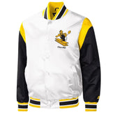 Pittsburgh Steelers Throwback Warm Up Pitch Black/White Varsity Satin Jacket - jnjjackets